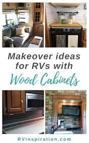 7 Ideas For Updating Wood Rv Cabinets Without Painting Them Rv Kitchen Remodel Rv Cabinets Camper Kitchen