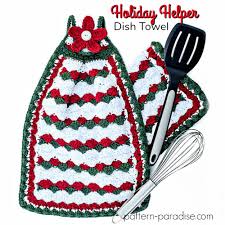 Made with soft cotton yarn with attached button. Free Crochet Pattern Holiday Helper Dish Towel Pattern Paradise