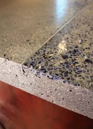 Concrete Countertop With Glass On The Surface Wonder If They Could Do Recycled Glass Diy Concrete Countertops Making Concrete Countertops Concrete Countertops