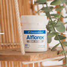 bacterial strains, normal function, dual action 30 capsules, alflorex dual action 30, background position, specifically formulated, gut brain axis, gently prime