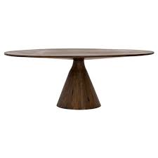 Oval pedestal dining table, open oval tray gently pulling on each side away from the other. Antonio Mid Century Nature Inspired Oval Top Wood Pedestal Dining Table 84 W 41 D 50 D Kathy Kuo Home
