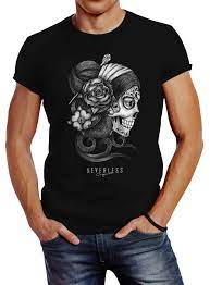 Colorful dia de los muertos skull tattoo. Herren T Shirt Santa Muerte La Catrina Mexican Skull Dia De Los Muertos Tattoo Design Slim Fit Neverless Farbe Schwarz Grosse Xs