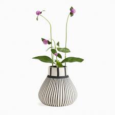 Black And White Striped Vase Black And White Thin Stripe Vase Vase Ceramic Vase Black White