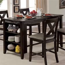 A spacious cabinet forms its base and includes a stemware rack and room for storage. Furniture Of America Roxy Wood Counter Storage Dining Table In Dark Walnut Idf 3153pt