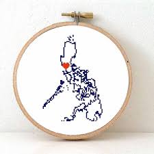 This beautifully intricate floral wreath features an abundance of pretty petals surrounding a decorative letter at its centre. Philippines Map Cross Stitch Pattern With A Heart For Manilla Studio Koekoek