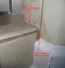 A full inspection of your bathroom's walls, tiles, and plumbing will be required to uncover all seen and unseen water damage in the bathroom. Water Seeping Out Of Grout In Exterior Corner Of Tiled Shower Curb Home Improvement Stack Exchange