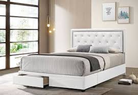 The practical design of this platform storage bed combines extra deep drawers for plenty of storage space with a wood slat support system intended to distribute specifications: Dex White Leather Storage Bed With Crystals