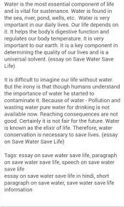 Answer:conserving water is important because it keeps water pure and clean while protecting the environment. Save Water Save Life Essay Brainly In