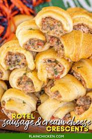 Rotel Sausage And Cream Cheese Crescents Only 4 Ingredients In 2021 Recipes Yummy Appetizers Party Food Appetizers