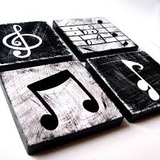 Music Inspired Black And White Wall Art Tiles Set Of 4 Music Themed Decor Music Room Decor Music Decor