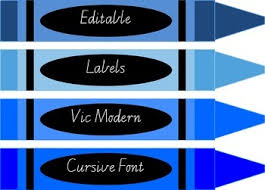 editable crayon design labels plus colour chart with crayons vic modern cursive