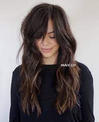 100% real human hair top parting fringe dark brown lady womens daily full wig uk. Pretty Length Bangs Am I This Patient Chocolate Brown Hair Color Hair Styles Brown Hair Bangs
