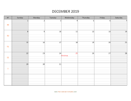 December 2019 Calendar Free Printable With Grid Lines Designed Horizontal Free Calendar Template Com