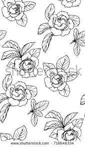 Ink Pencil The Leaves And Flowers Of Gardenia Seamless Pattern Line Art Transparent Background Han Flower Pattern Drawing Illustration Art Flower Drawing