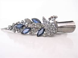 Dark Silver Peacock Alligator Hair Claw Clips With Blue And Gray Crystals Hair Claw Hair Claws Clips Hair Accessories