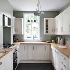 Small Kitchen Renovation Ideas Using White Cabinets And Wooden Countertop With Green Country Kitchen Kitchen Design Small Small Space Kitchen