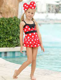 Girls A Line Polka Dot Ruffled Skirted One Piece Swimsuit With Matching Headband One Piece Swimsuit Unique Swimsuits Bathing Suit Designs