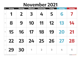 Kostenloser jahreskalender für das jahr 2021 zum ausdrucken (pdf), inklusive brückentage. Kalender November 2021 Zum Ausdrucken Kostenlos Kalender 2021 Zum Ausdrucken