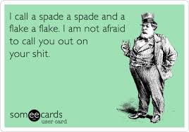 I Call A Spade A Spade And A Flake A Flake I Am Not Afraid To Call You Out On Your Shit Outing Quotes Ecards Funny Outrageous Quote
