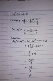 Cara mencari nilai x1 dan x2 dalam persamaan kuadrat. Jika X1 Dan X2 Merupakan Akar Akar Persamaan Kuadrat 2x 3x 4 0 Nilai Dari X1 X2 Adalah Brainly Co Id