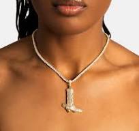 Iced Cowboy Boot Pendant Gold