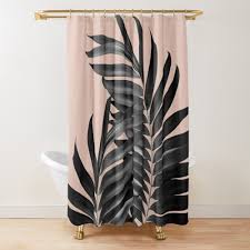 Black And Tan Shower Curtains Palm Leaves Pale Terracotta Black Vibes 1 Tropical Decor Art Shower Curtain By Anitabellajantz In 2020 Black Shower Curtains Dark Shower Curtain Tan Bathroom Decor