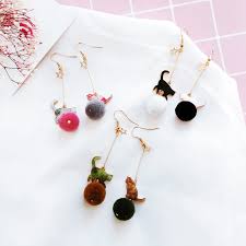 3 Renk Kore Sevimli Kucuk Purr Hayvan Beyaz Kedi Sekli Uzun Kupe Hicbir Piercing Miyav Kitty Kedi Klip Kupe Hicbir Deldi Delik Kupeler Bolumdukkan Co