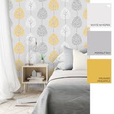 See more romantic bedroom wallpaper, outdoor bedroom wallpaper, modern bedroom wallpaper, elegant bedroom wallpaper, bedroom wallpaper shabby chic, traditional bedroom. Fine Decor Riva Tree Wallpaper Yellow White Grey Wallpaper From I Love Wallpaper Uk
