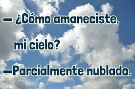 Parcialmente translated between spanish and english including synonyms, definitions, and related words. Como Amaneciste Mi Cielo Parcialmente Nublado Parcialmente Nublado Nublado Amanecer
