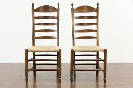 My customer has a gorgeous distressed black hutch and wants. Set Of 6 Farmhouse Oak Rush Seat Vintage Ladder Back Dining Chairs 36055 Harp Gallery Antiques Furniture