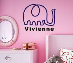 Custom Name Wall Sticker Cute Elephant Decal Kids Room Nursery Wall Decal Personalized Baby Nam Name Wall Stickers Removable Vinyl Wall Art Nursery Wall Decals