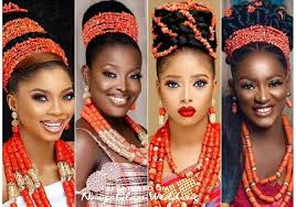 Hairstyles for a round face shape with piecey bangs break up roundness in the forehead area. Latest Igbo Trad Wedding Hairstyles W Coral Bead Accessories Naijaglamwedding