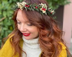 Christmas Hair Crown: Rose Hips, Eucalyptus, Baby's Breath Headpiece