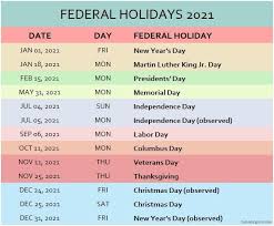 Use it to plan your vacations throughout the year. Colorful List Of Usa Federal Holidays 2021 Official Usa Government Holidays In January February May Calendar Usa Holiday Calendar National Holiday Calendar