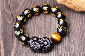 Natural Obsidian Stone Bracelet Om Mani Padme Hum Beads Brave Troops Pi Xiu Tiger Eye Stone Lucky Jewelry Accesso Lucky Jewelry Stone Bracelet Obsidian Stone