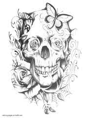 Coloring page of a native american skull with a headdress waiting to be colored. 33 Skull Coloring Pages For Adults Free