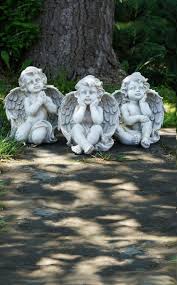 Set Of 3 Sitting Baby Angel Garden Statues Angel Garden Statues Garden Angels Garden Statues