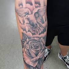 Realistic grey ink rose and dove tattoo. 60 Dove Tattoo Designs For Men A Bird Of Great Significance