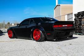 Black And Red Challenger This Liberty Walk Dodge Challenger On Forgiato Wheels Is Win Dodge Challenger Dodge Challenger Scat Pack American Muscle Cars Dodge