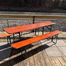 Vintage Wooden Beer Garden Set Biergarten Table Rustic Table Etsy In 2020 Table And Bench Set Outdoor Wine Table Outdoor Picnic Tables