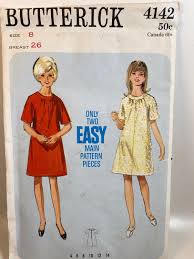 60s Girl's One Piece Dress, Butterick 4142, Sewing Pattern, Easy to Sew  Pattern, A Line Dress, Short Sleeves, Neckline Band, Kimono Sleeve