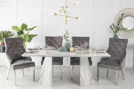 Black (293) white (347) brown (831) cherry (291) espresso (120) view less. Urban Deco Midas 200cm Grey And White Marble Dining Table And 6 Grey Knockerback Chrome Leg Chairs Cfs Furniture Uk