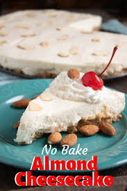 No Bake Almond Cheesecake This Easy Dessert Idea Is Perfect For Warmer Months No Water Bath Requi Easy Desserts Easy Summer Desserts Almond Cheesecake Recipe