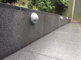 Blue Grey Granite Paving Cladding Detail With Complimentary Grey Downlights Granite Paving Garden Paving Contemporary Garden