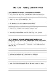 The Twits Reading Comprehension Pdf In 2020 Reading Comprehension The Twits Comprehension