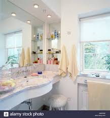 Under Set Basin In Marble Vanity Unit Below Mirror And Recessed Stock Photo Alamy
