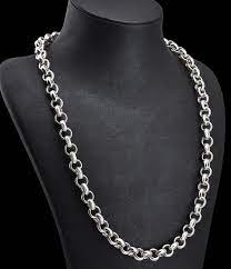 Mens Rolo Chain Necklace Silver Large Rolo Chain Unisex Chain Silver Accessory Thick Silver Chain Unique Silve Chain Solid Silver Chain Silver Necklace Outfit Silver Chain Necklace Black Diamond Jewelry