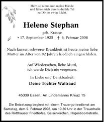 Traueranzeigen von Helene Stephan