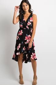 Black Sleeveless Floral Flounce Hi Low Wrap Dress A Sleeveless Floral Print Midi Wrap Dress Featuring A Hi Low Hemline Dresses Paisley Maxi Dress Fashion