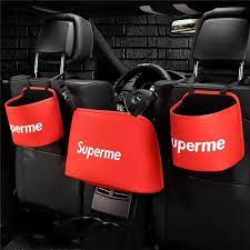 シュプリーム 車用収納ポケット supreme 車用ゴミ箱 レザー カーポケット タバコ入れ 車載ホルダー 車用 車内用 ウォールポケット 車前後部座席収納 大容量 カー用品 送料無料 タバコ入れ カー 車載